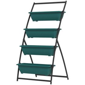 4-Tier Vertical Raised Garden Planter with 4 Boxes, Outdoor Plant Stand Grow Container for Vegetable & Flowers, Green