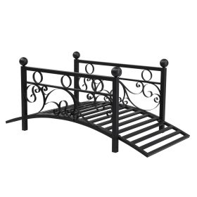 Metal Garden Bridge For Outdoor, Elegant Decorative Bridge With Powder-Coated Finish And Security Guardrail For Patio Pond Backyard Landscaping Modern