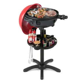Red 1200W Electric BBQ Grill With Double-Zone Cooking, 2-in-1 Freestanding & Countertop Grill For 6-10 People