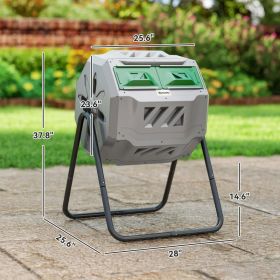 Tumbling Compost Bin Outdoor 360 Dual Chamber Rotating Composter 43 Gallon, Light Gray