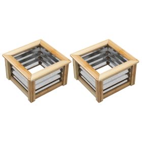 Raised Garden Beds Set of 2, Metal and Wood Combined Planter Box, for Growing Flowers, Herbs and Vegetables