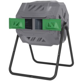 Tumbling Compost Bin Outdoor 360° Dual Chamber Rotating Composter 43 Gallon, Light Gray