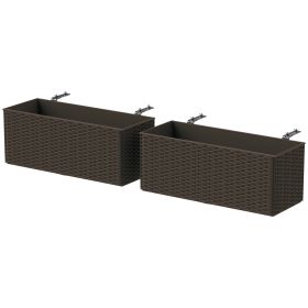 2 Pack 20 Inch Railing Flower Pots, Hanging Flower Pots with Hooks, Drainage Holes for Fence, Rattan Look, Brown