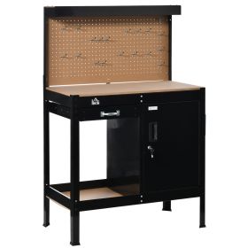 Multipurpose Workbench, Workshop Tool Table with Slide Drawer. Peg Board, Storage Cabinet with Keys