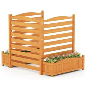 No-Dig Fir Wood Privacy Fence With Planter Boxes, 3-Panel AC Unit Screen For Outdoor Trash/Pool Equipment Concealment