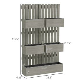 5 Box Raised Garden Bed W Trellis For Climbing Plants, Wall-Mounted Wood Planters W Drainage Holes, Gray