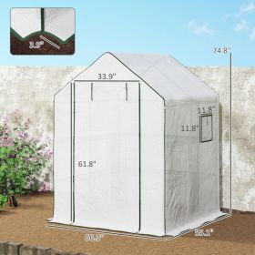 Portable Greenhouse, Water UV Resistant Walk-In Small Outdoor Green House With 2 Tier U-Shaped Flower Rack Shelves, Roll Up Door & Windows, White