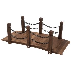 5 ft Wooden Garden Bridge Arc Footbridge with Metal Chain Railings & Solid Fir Construction, Carbonized