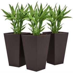 Set Of 3 Tall Planters With Drainage Hole, 24 Outdoor Flower Plant Pots, Indoor Planters For Porch, Front Door, Entryway, Patio And Deck, Brown