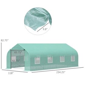 Outdoor Walk-in Greenhouse, Tunnel Green House With Roll-up Windows, Zippered Door, PE Cover, Heavy Duty Steel Frame, Green