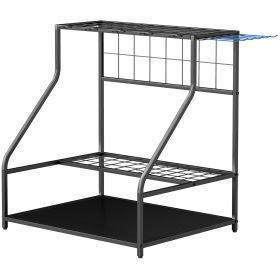 3-Tier Yard Tool Storage Rack, Garden Tool Organizer with Hooks for Long-Handled, Broom, Shovel, Blue