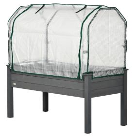 Raised Garden Bed with PE Greenhouse Cover Outdoor Planter Box for Herbs and Vegetables, 48 x 22 x 46 inch, Dark Gray