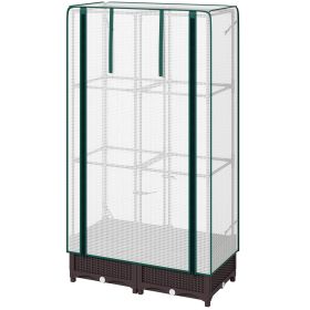 Garden Bed with Trellis, Outdoor Plant Box with PE Cover, Drainage Holes and Zipper Door, 31.5" x 15.7" x 48.8", Brown