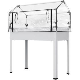Elevated Garden Box With Greenhouse Cover, Raised Garden Bed With Legs And Drainage Hole For Vegetables, White