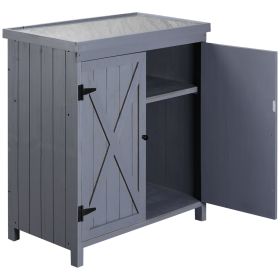 Patio Storage Cabinet, with Galvanized Top and Shelves, Rust Proof, Double-door with Handle, Elevated Feet, for Yard Tool, Grey