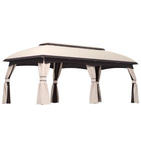 10' x 20' Patio Gazebo, Outdoor Gazebo Canopy Shelter with Netting & Curtains, Vented Roof for Garden, Beige