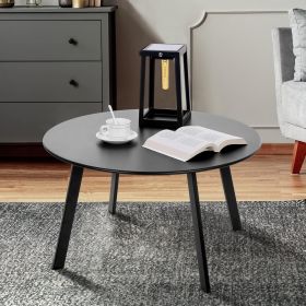 27.5 Inch Round Patio Table Black Outdoor Metal Side Table with Four Leg Support Weather Resistant Iron Frame Coffee Bistro Table for Garden Balcony B