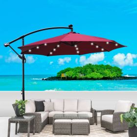 10 ft Outdoor Patio Umbrella Solar Powered LED Lighted Sun Shade Market Waterproof 8 Ribs Umbrella with Crank and Cross Base for Garden Deck Backyard