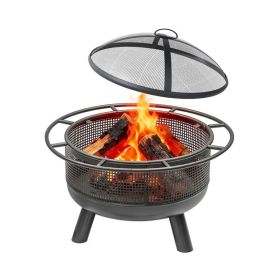 24 Inch Wood Burning Fire Pit with Mesh Screen for Outdoor