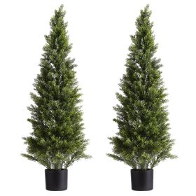 VEVOR Artificial Topiary Cedar Trees, 48 inch 2 Set Faux Pine Shrubs Plants, Fake Silk Tree Look Real