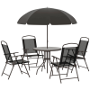 6 Piece Patio Dining Set for 4 with Umbrella, Outdoor Table and Chairs with 4 Folding Dining Chairs & Round Glass Table for Garden