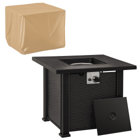 30 Inch Outdoor Propane Gas Fire Pit Table, 50,000 BTU Auto-Ignition Square Wicker-effect Gas Firepit with Ceramic Tabletop, Lid