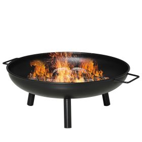 23" Round Outdoor Fire Pit, Portable Firepit Fireplace with Support Legs for Garden, Patio, Camping, Bonfire, Black