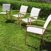Set of 4 Outdoor Patio Chairs, Integrated Stackable Wrought Iron Furniture Dining Chairs with Arms, Textilene Fabric Indoor Outdoor Chairs for Porch