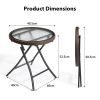 Outdoor Side Table, Round Rattan Patio Side Table, Small Foldable Wicker Table with Tempered Glass Table Top for Lawn Garden Balcony Porch Deck Pool