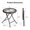 Outdoor Side Table, Round Rattan Patio Side Table, Small Foldable Wicker Table with Tempered Glass Table Top for Lawn Garden Balcony Porch Deck Pool