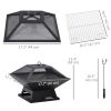 Wood Burning Portable Fire Pit, Outdoor Firepit with Cooking BBQ Grill, Spark Screen, Poker for Backyard, Black