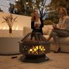 28" Outdoor Fire Pit with Grill Hexagon Fireplace Wood Burning Firepit with Cooking Grate, Fire Poker, Spark Screen Lid