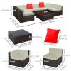 7 Pieces Patio Sofa Outdoor Wicker Sectional Patio Furniture, Dark Brown & Beige