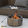 Outdoor Fire Pit with Stump Effect, 18-inch Wood-burning Brazier Fireplace with Spark Screen & Poker for Backyard Camping Bonfire, Dark Brown