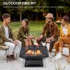 Wood Burning Portable Fire Pit, Outdoor Firepit with Cooking BBQ Grill, Spark Screen, Poker for Backyard, Black