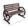 Wagon Wheel Bench Rustic 2-Person Outdoor Patio Carbonized Finish with Backrest