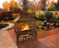 37-Inch Rectangular Metal Outdoor Wood Burning Fireplace - Outdoor Fireplace with Built-in Log Storage and Poker-Brushed Bronze