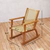 Outdoor Lawn Rocking Chair Set of 2, Acacia Wood Patio Rocking Chairs with Wicker Back and Seat for Garden, Khaki