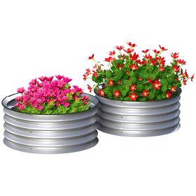 Set of 2 Raised Garden Bed, Metal Planter Box with Safety Edging, Easy-to-assemble Stock Tank 2'x2'x1' Silver