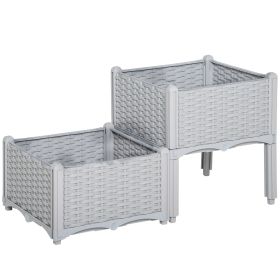 2-Piece Raised Garden Bed with Legs, Self-Watering Planter Box Raised Bed to Grow Flowers, Herbs & Vegetables, Gray