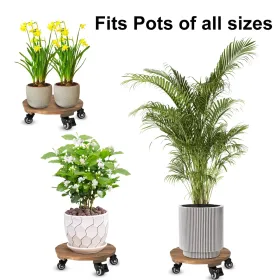 12inch Round Wooden Plant Cart: Natural Beauty, Easy Mobility, Perfect For Gardening