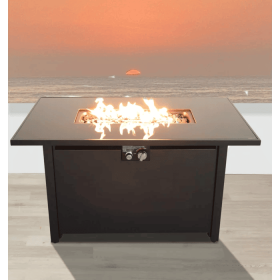 25" H x 42" W Steel Outdoor Fire Pit Table with Lid (Color: Black)
