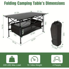 Camping Table That Fold up Lightweight, Aluminum Folding Table Roll Up Table with Easy Carrying Bag for Indoor, Outdoor, Camping, Backyard, BBQ, Party (Color: Black)