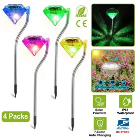4Pcs Solar Garden Light Outdoor Diamond LED Light 7-Color Changing IP65 Waterproof Pathway Stake Decorative Lamp for Garden Patio Yard Walkway (quantity: 4PCS)