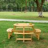 Outdoor 6 Person Picnic Table, 6 person Round Picnic Table with 3 Built-in Benches, Umbrella Hole, Outside Table and Bench Set for Garden, Backyard